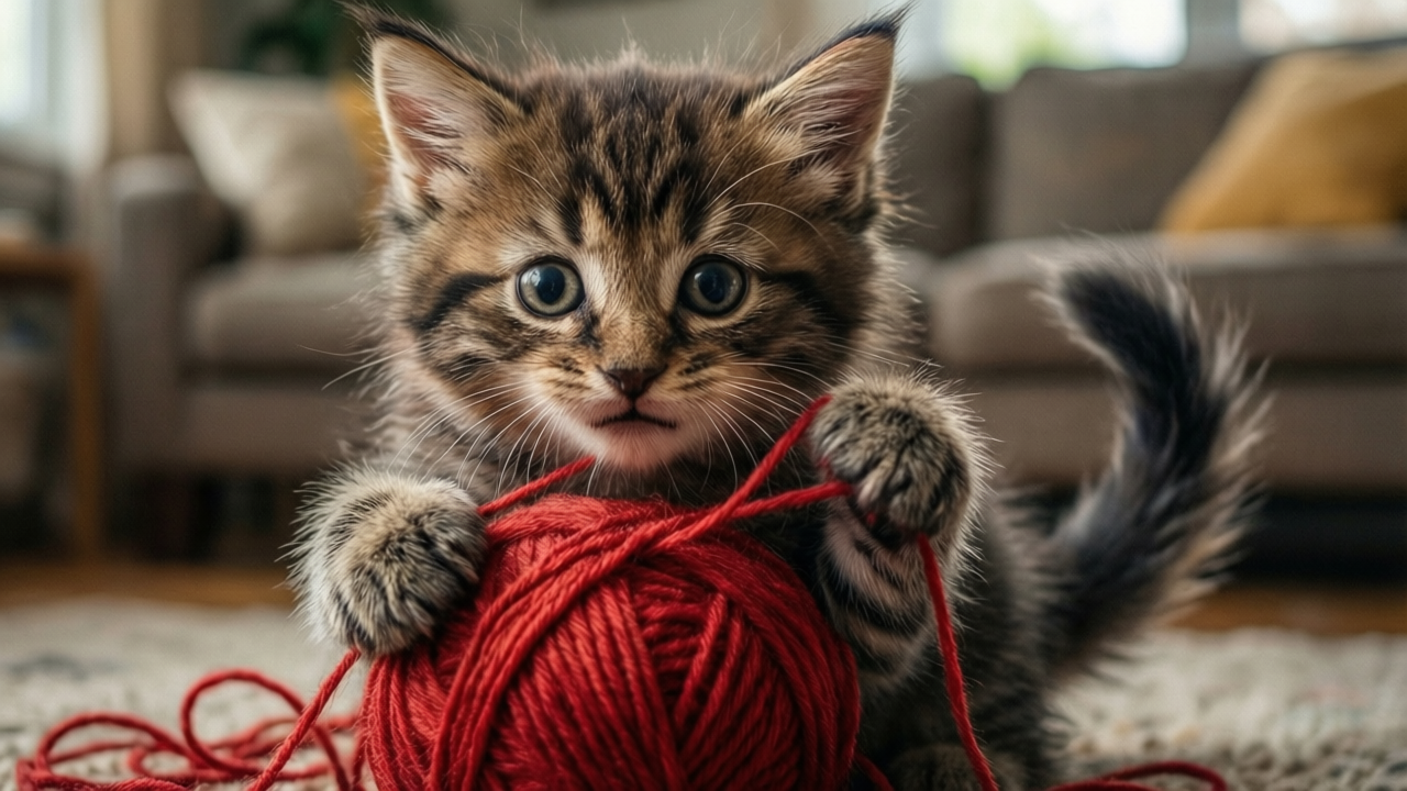 Gato brincando em um ambiente rico