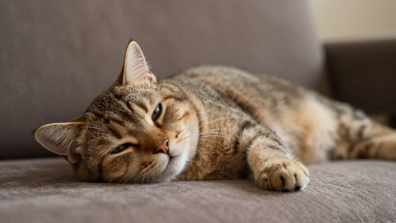 Gato relaxado num sofá intacto